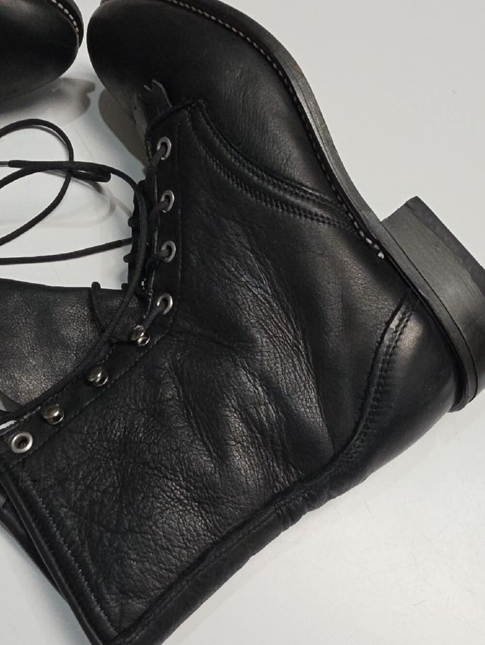 Laredo Vintage Black Leather Lace-Up Western Roper Boots - Size 8 - Picture 11 of 13